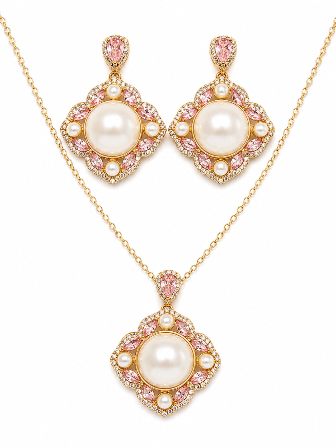 Merletto Pearl Medallion Necklace & Earring Set, 18K Gold-Plated