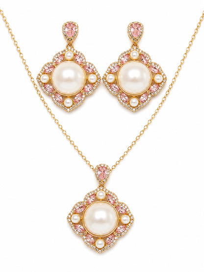 Merletto Pearl Medallion Necklace & Earring Set, 18K Gold-Plated