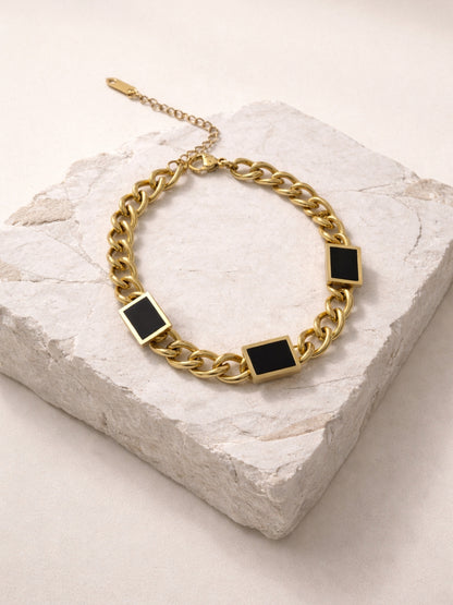 Black Onyx Cuban Chain Bracelet in 18K Gold | Anti Tarnish