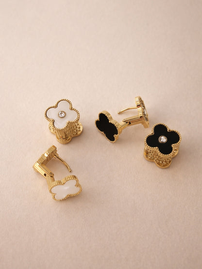 Clover Gold Hoops with CZ & MOP – 18K Plated