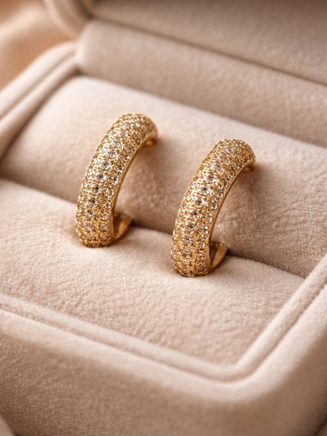 Nano Pavé Curve Hoop Earrings – 18K Rose Gold CZ Huggie Hoops