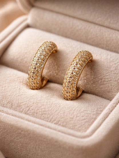 Nano Pavé Curve Hoop Earrings – 18K Rose Gold CZ Huggie Hoops
