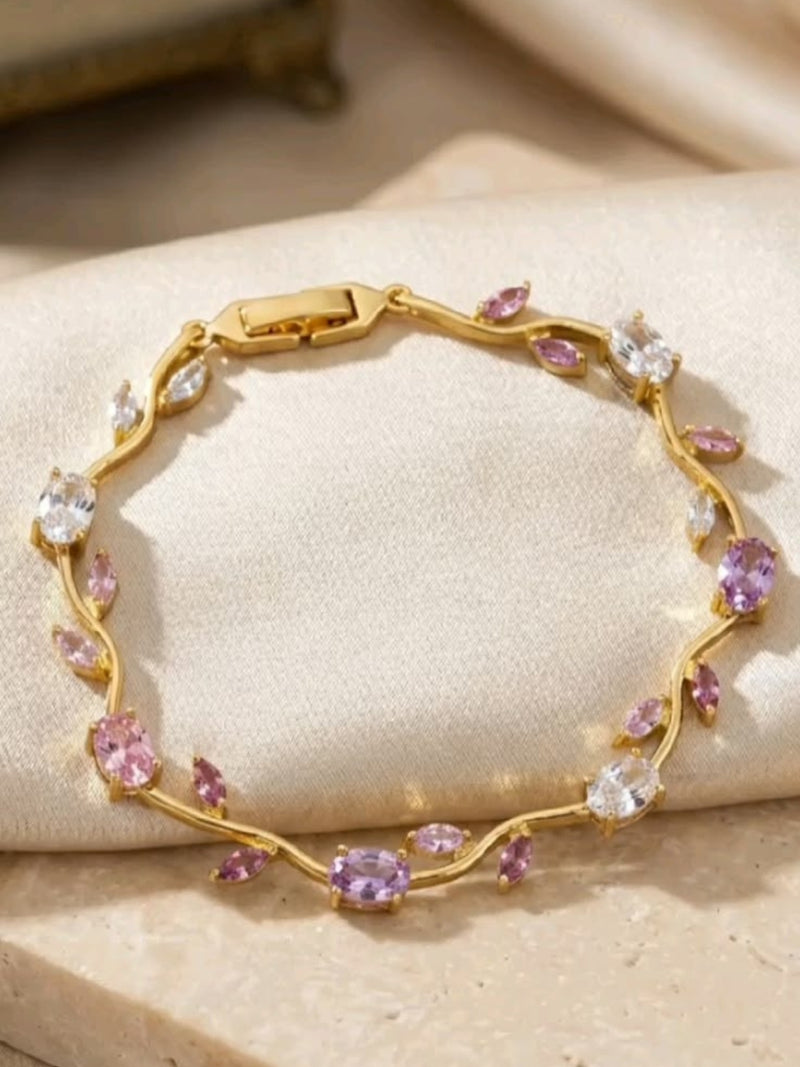 Pink & Lavender Viral Tulip CZ Gold Bracelet – Anti Tarnish Stainless Steel