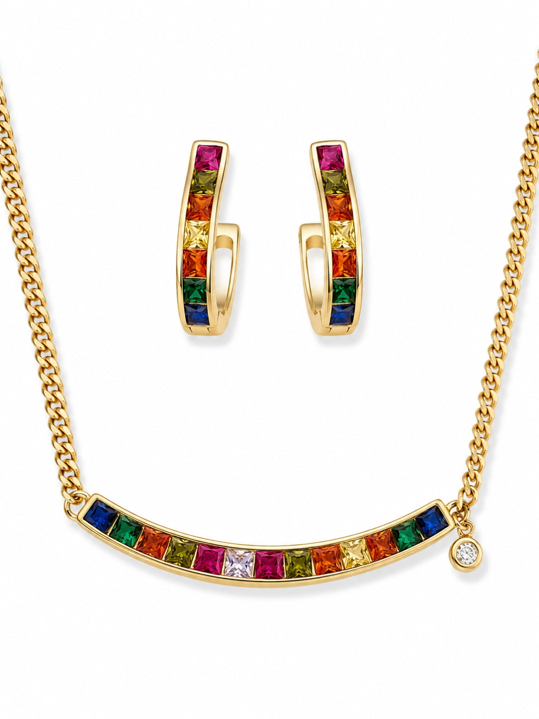Spettro Rainbow Bar Necklace & Huggie Hoop Set, 18K Gold-Plated