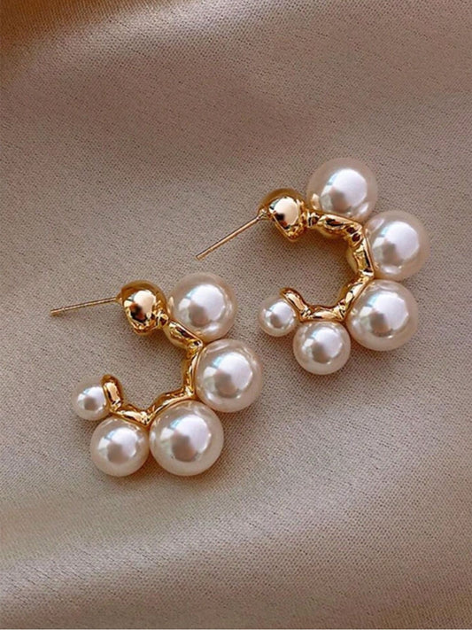 Elegant Gold Plated Pearl Half Hoop Earrings for Women