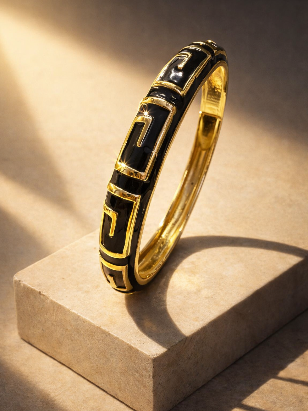 Black Swastik Enamel Gold Cuff Bracelet | Anti Tarnish Stainless Steel