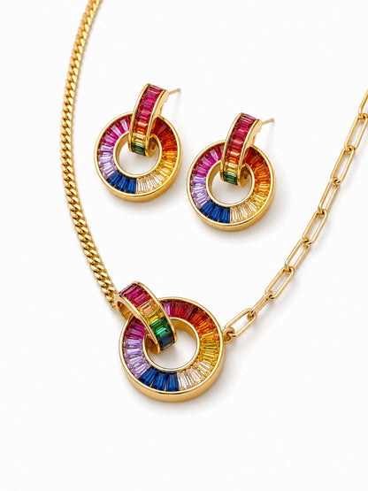 Caleidoscopio Rainbow Interlocking Necklace & Earring Set, 18K Gold-Plated