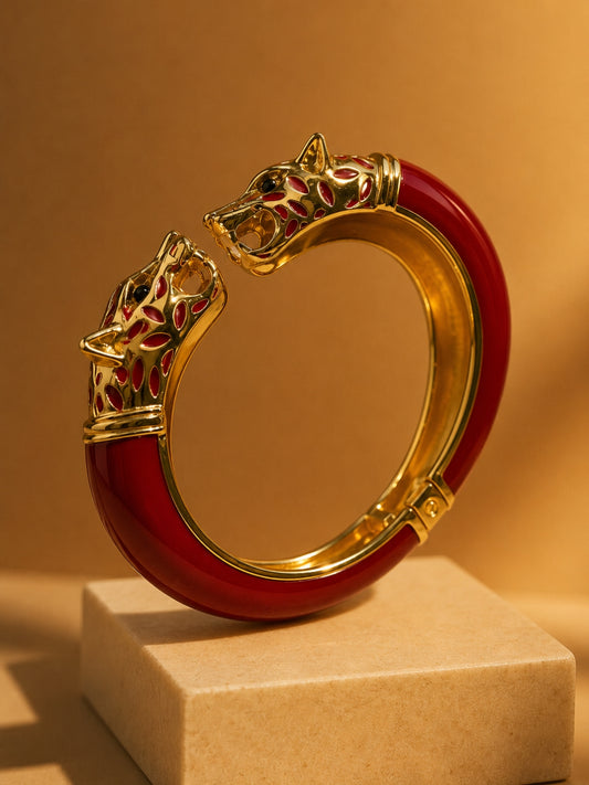 Vittoria Panther Kada Bangle, 18K Gold-Plated - Red