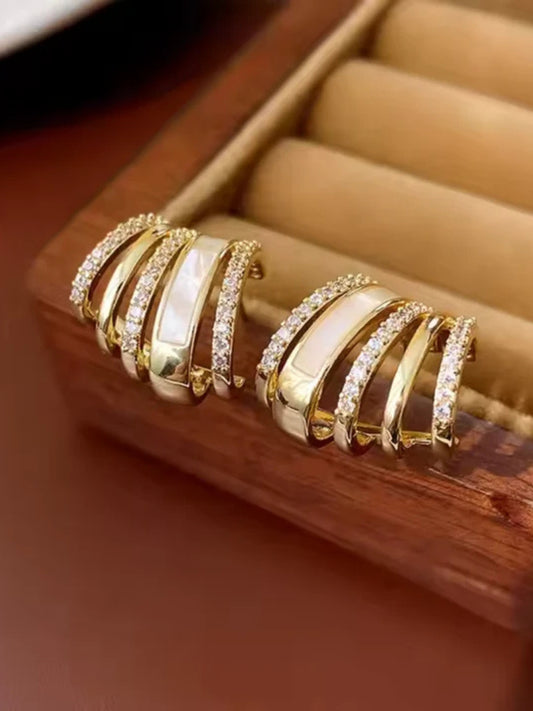 Gold Enamel & CZ Layered Stud Earrings | Trendy Fashion Jewelry