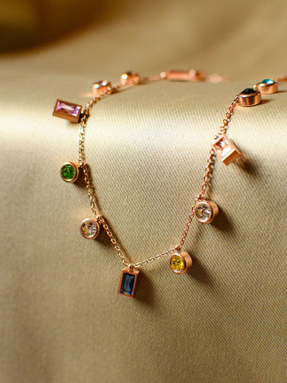 Multicolor Studded Charms Necklace – Gold, CZ Stones