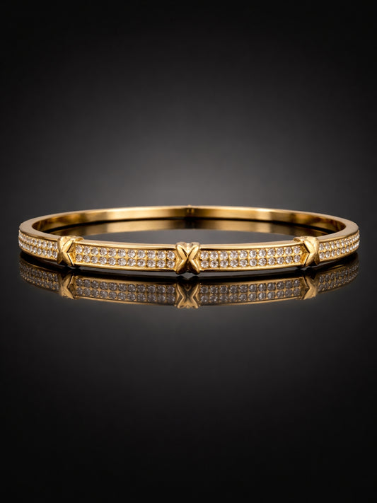 Celeste Cross Studded Gold Bracelet | Anti-Tarnish CZ Bangle