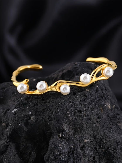 Pearl Sculptural Adjustable Cuff – 18K Gold | Anti-Tarnish Bracelet