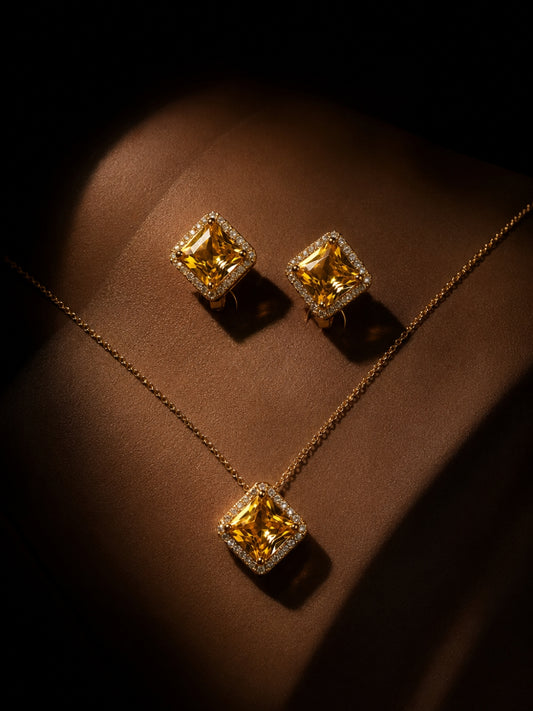 Miele Golden Halo Necklace & Earring Set, 18K Gold-Plated