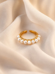 18K Gold Pearl Line CZ Ring – Anti Tarnish Stackable Ring