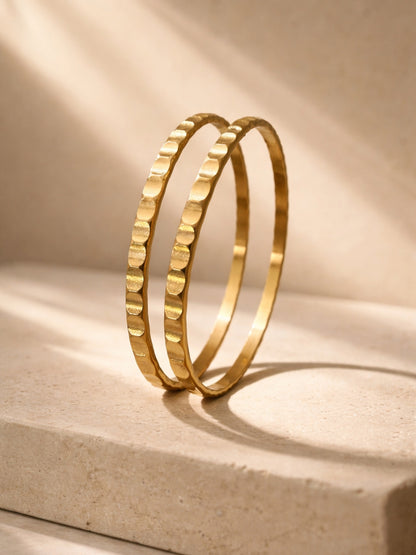 Quad Pinch Gold Bangles – 18K Gold Plated CZ Stackable Pair