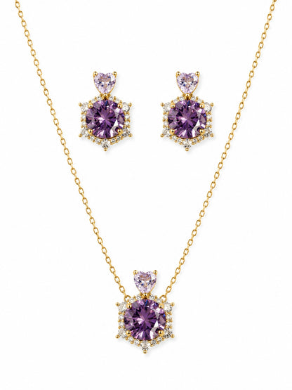 Ametista Crystal Halo Necklace & Earring Set, 18K Gold-Plated