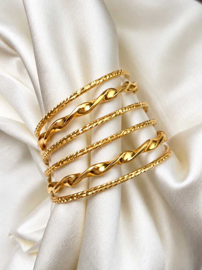 18K Gold Plated Twisted & Textured Stackable Bangles for Women