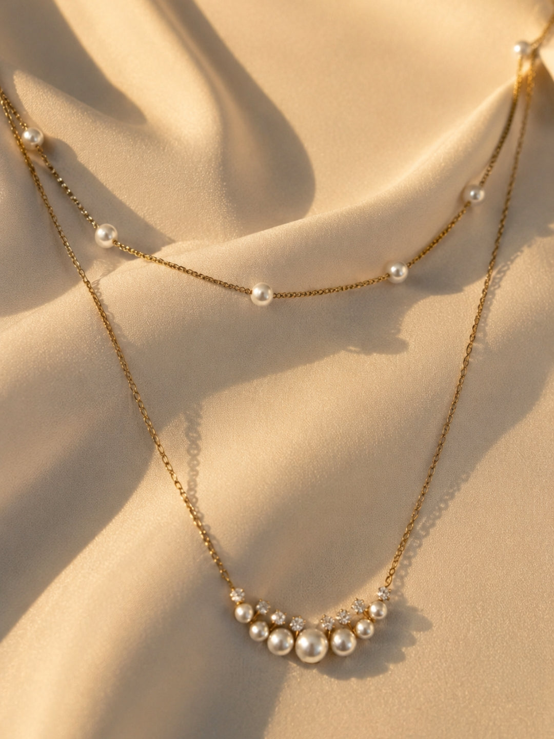 Layered Pearl Necklace Set (Set of 2) | 18K Gold Plated Stainless Steel