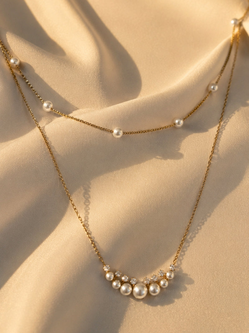 Layered Pearl Necklace Set (Set of 2) | 18K Gold Plated Stainless Steel