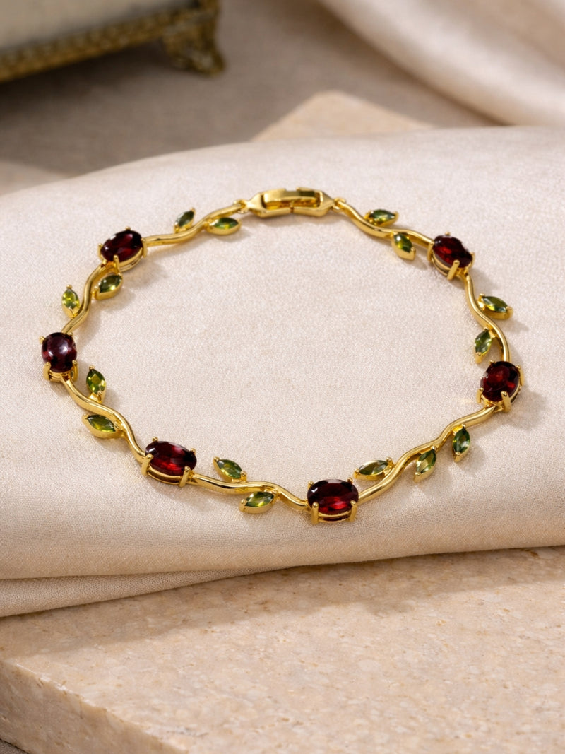 Brown & Green Tulip CZ Gold Bracelet – Anti Tarnish Stainless Steel