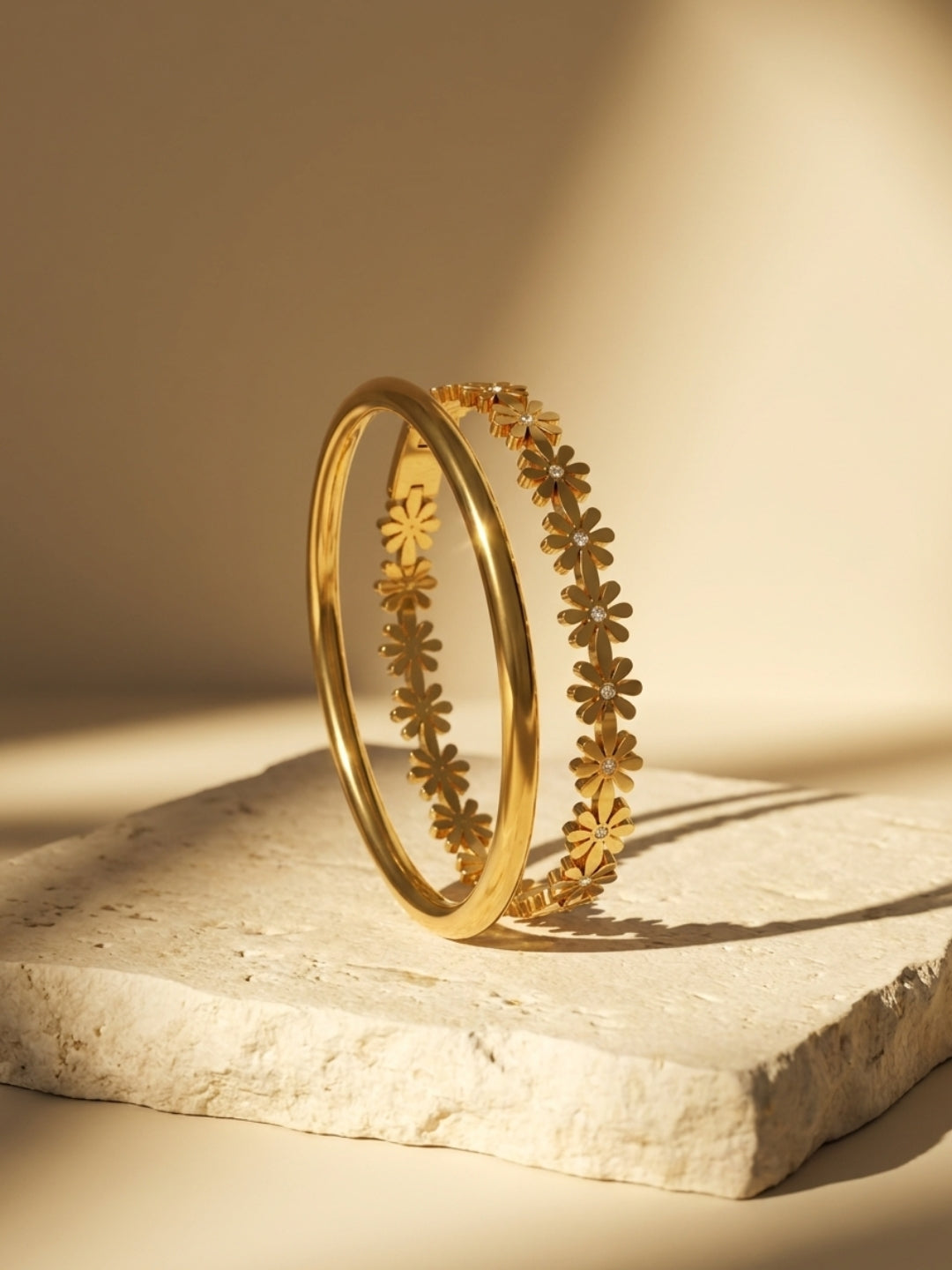 Floral Link & gold Bangel  Bracelet Combo, 18K Gold-Plated