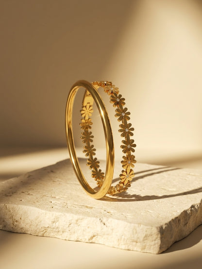 Floral Link & gold Bangel  Bracelet Combo, 18K Gold-Plated