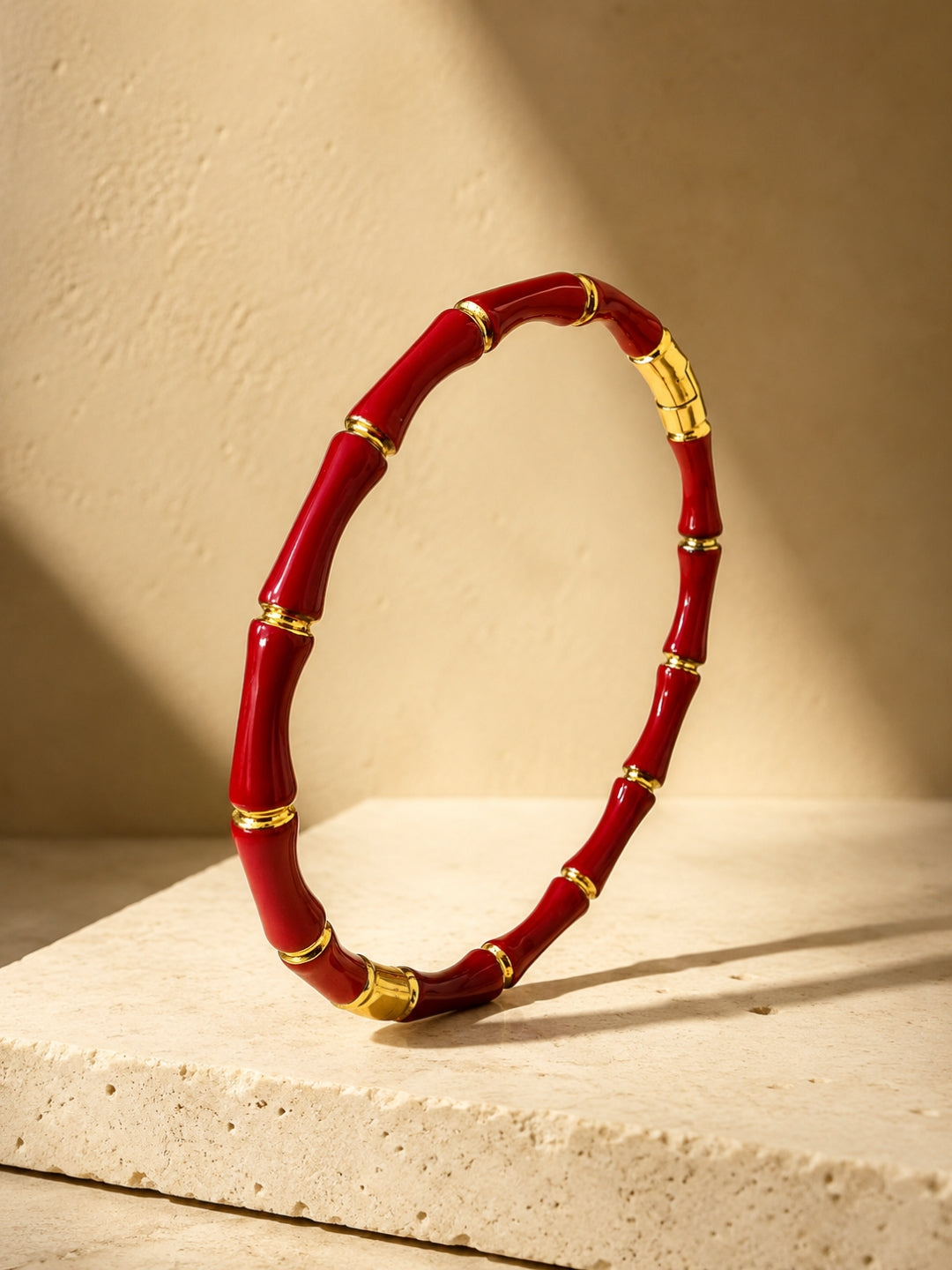 Scarlatto Bamboo Enamel Bangle, 18K Gold-Plated