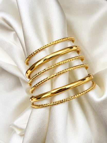 18K Gold Plated Textured & Smooth Stackable Bangles for Women