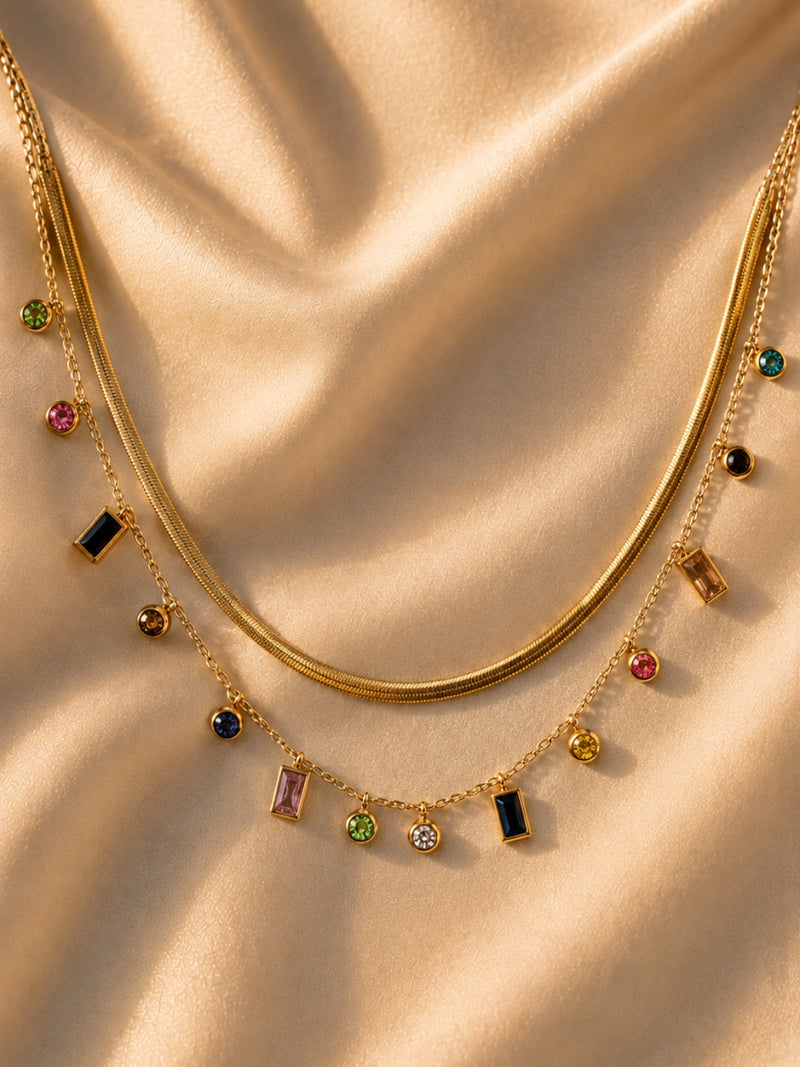 Multicolor Charm Layered Necklace Set