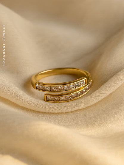 18k Gold Plated White 2 Line Ring – Anti Tarnish & Adjustable