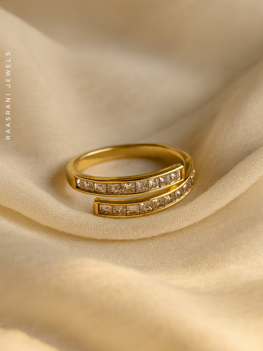 18k Gold Plated White 2 Line Ring – Anti Tarnish & Adjustable