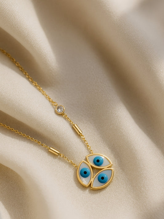 3 Evil Eye Pendant Necklace in 18kt Gold | Anti-Tarnish, Everyday Wear