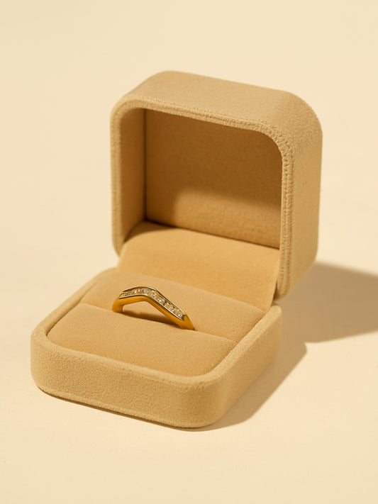 Elegant Zigzag Gold Ring – Stainless Steel, AD Studded, Size 7