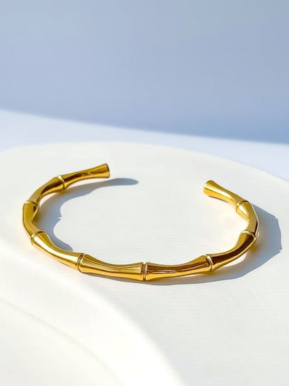 Bamboo Open Cuff Bracelet – 18K Gold Plated | Anti-Tarnish Daily Wear