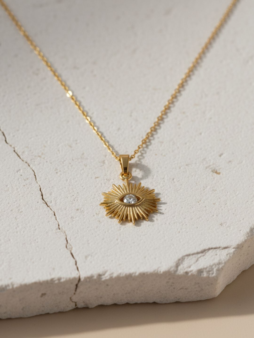 Anti-Tarnish Evil Eye White Stone Pendant Chain | 18K Gold CZ Jewelry