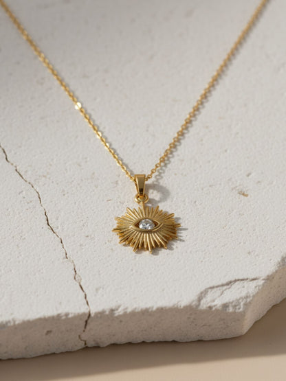 Anti-Tarnish Evil Eye White Stone Pendant Chain | 18K Gold CZ Jewelry