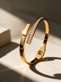 White CZ Gold Plated Cuff Bracelet -18KT Gold Plated