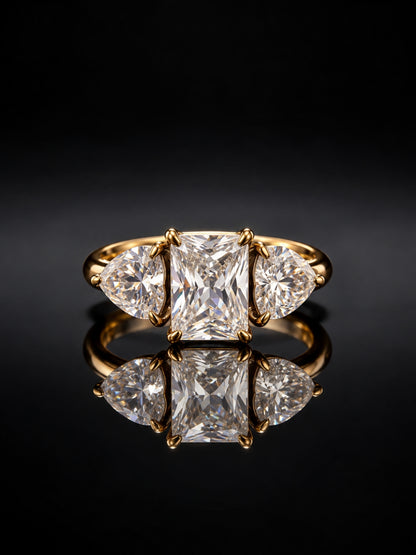 Twin Heart Pink & Clear Ring – 18K Gold Plated