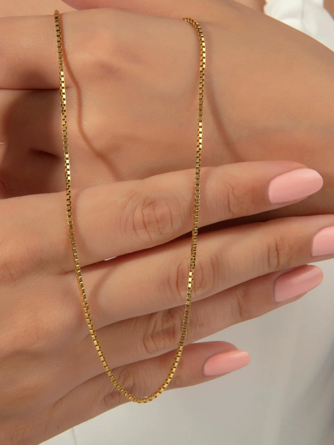 Slim 18K Gold Box Chain – Anti-Tarnish Everyday Necklace