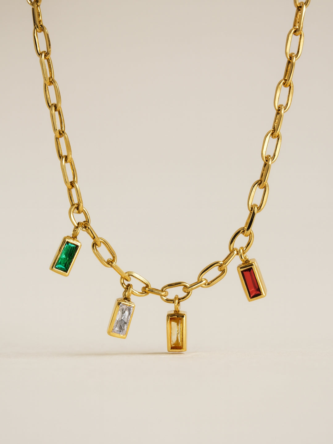 Multicolor Studded Charms Necklace – 18K Gold Plated CZ Charm Chain