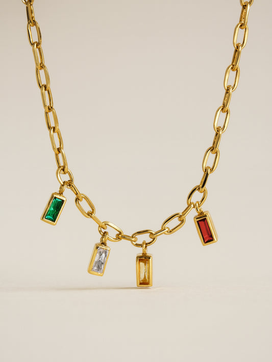 Multicolor Studded Charms Necklace – 18K Gold Plated CZ Charm Chain