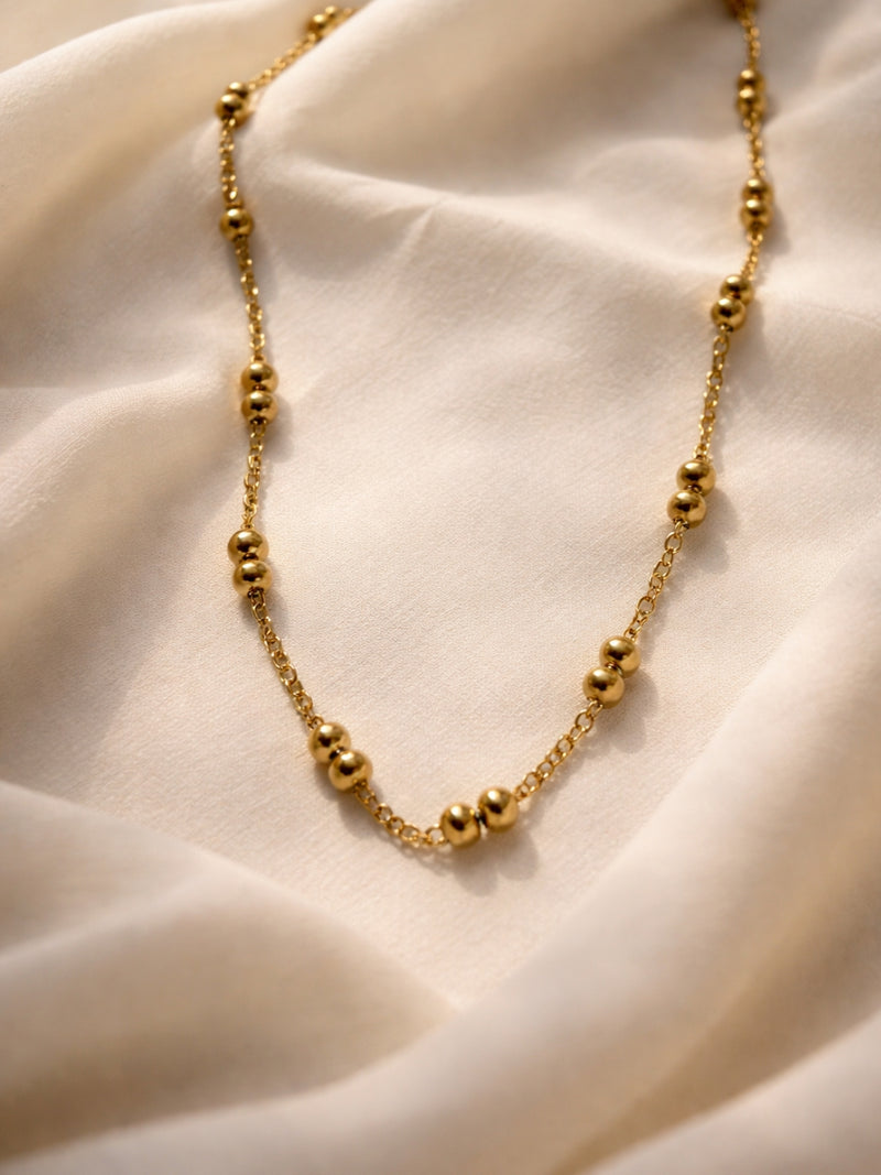 Slim Double Beaded Gold Neck Chain – Anti Tarnish, 18K Gold Plated