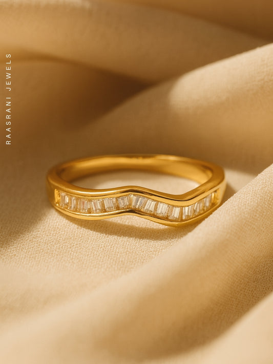 Elegant Zigzag Gold Ring – Stainless Steel, AD Studded, Size 7