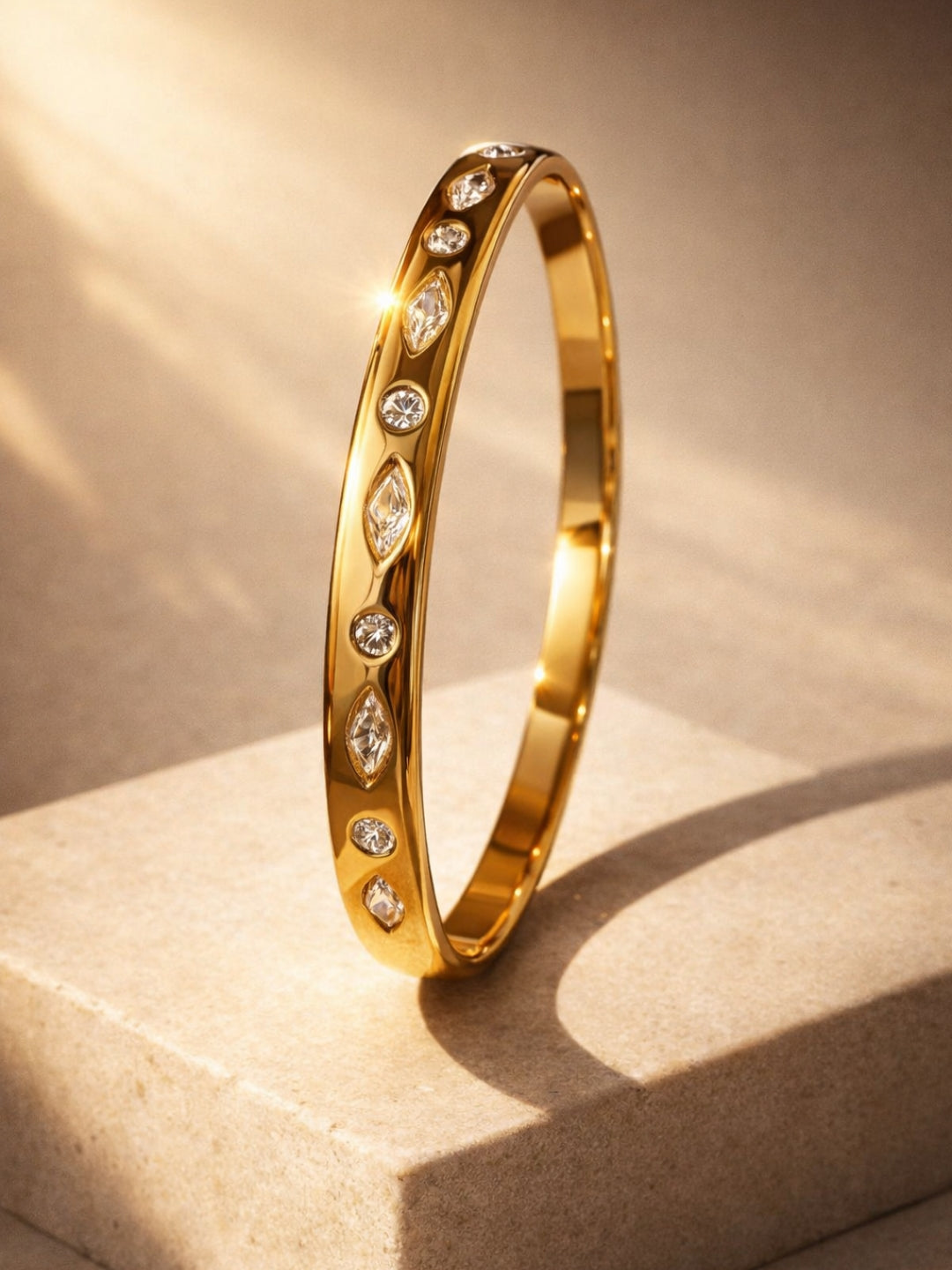 18K Gold Plated Marquise & Round CZ Studded Bracelet