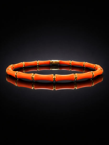 Mandarin Bamboo Enamel Cuff Bracelet – 18K Gold Plated Stainless Steel