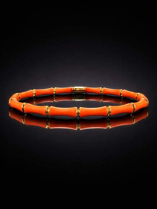 Mandarin Bamboo Enamel Cuff Bracelet – 18K Gold Plated Stainless Steel