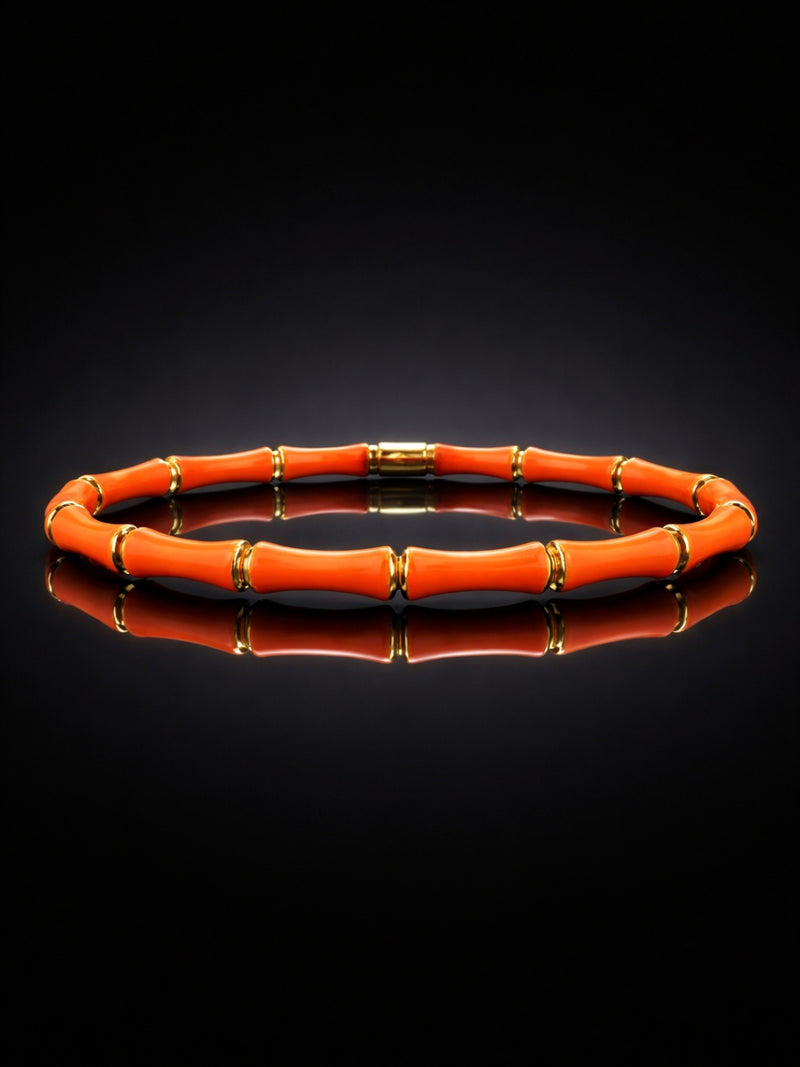Mandarin Bamboo Enamel Cuff Bracelet – 18K Gold Plated Stainless Steel