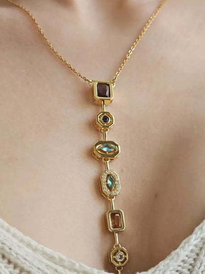 Pastel Harmony Long Gold Neckpiece with CZ | Anti-Tarnish