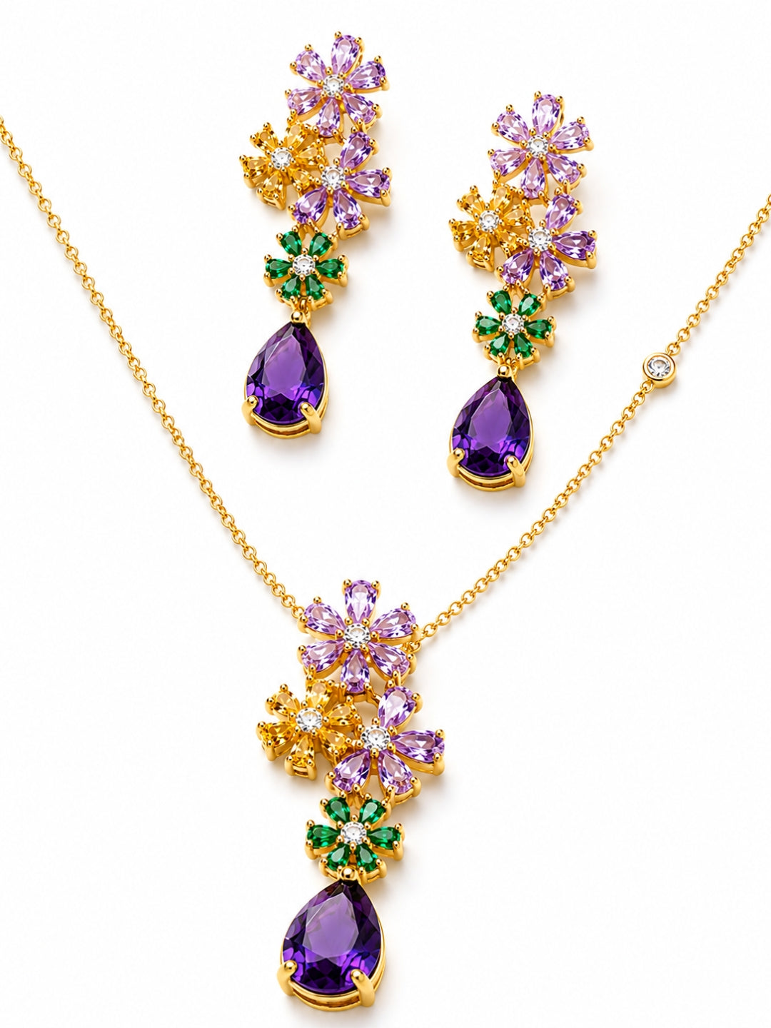 Giardino Floral Cluster Necklace & Earring Set, 18K Gold-Plated