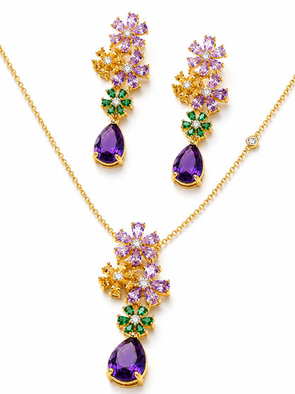Giardino Floral Cluster Necklace & Earring Set, 18K Gold-Plated